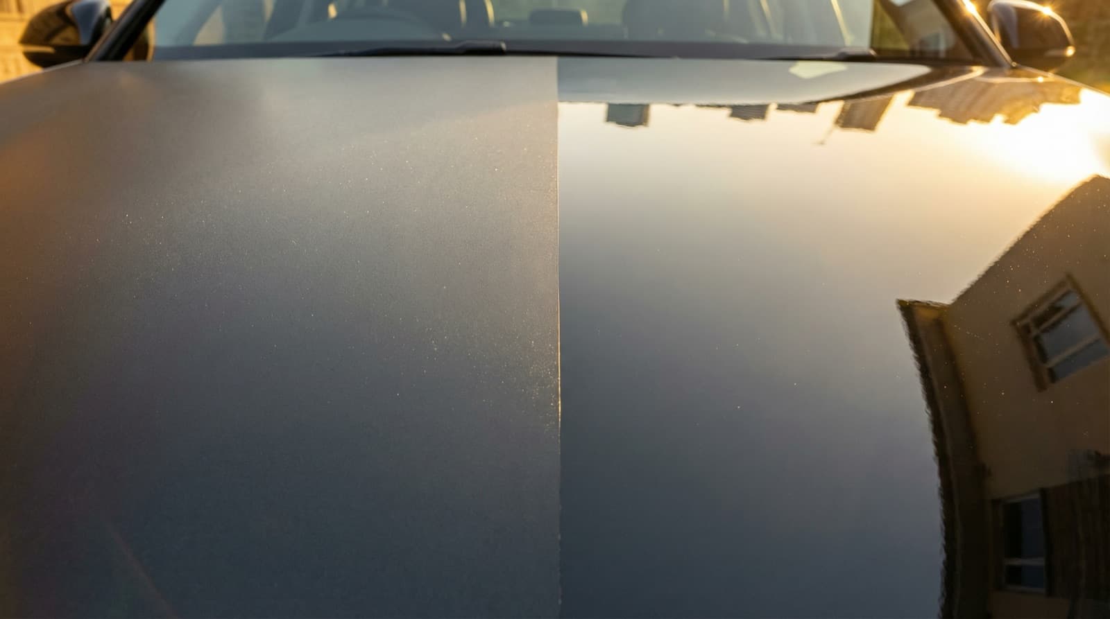 PPF vs ceramic coating side-by-side finish comparison on a dark grey car bonnet