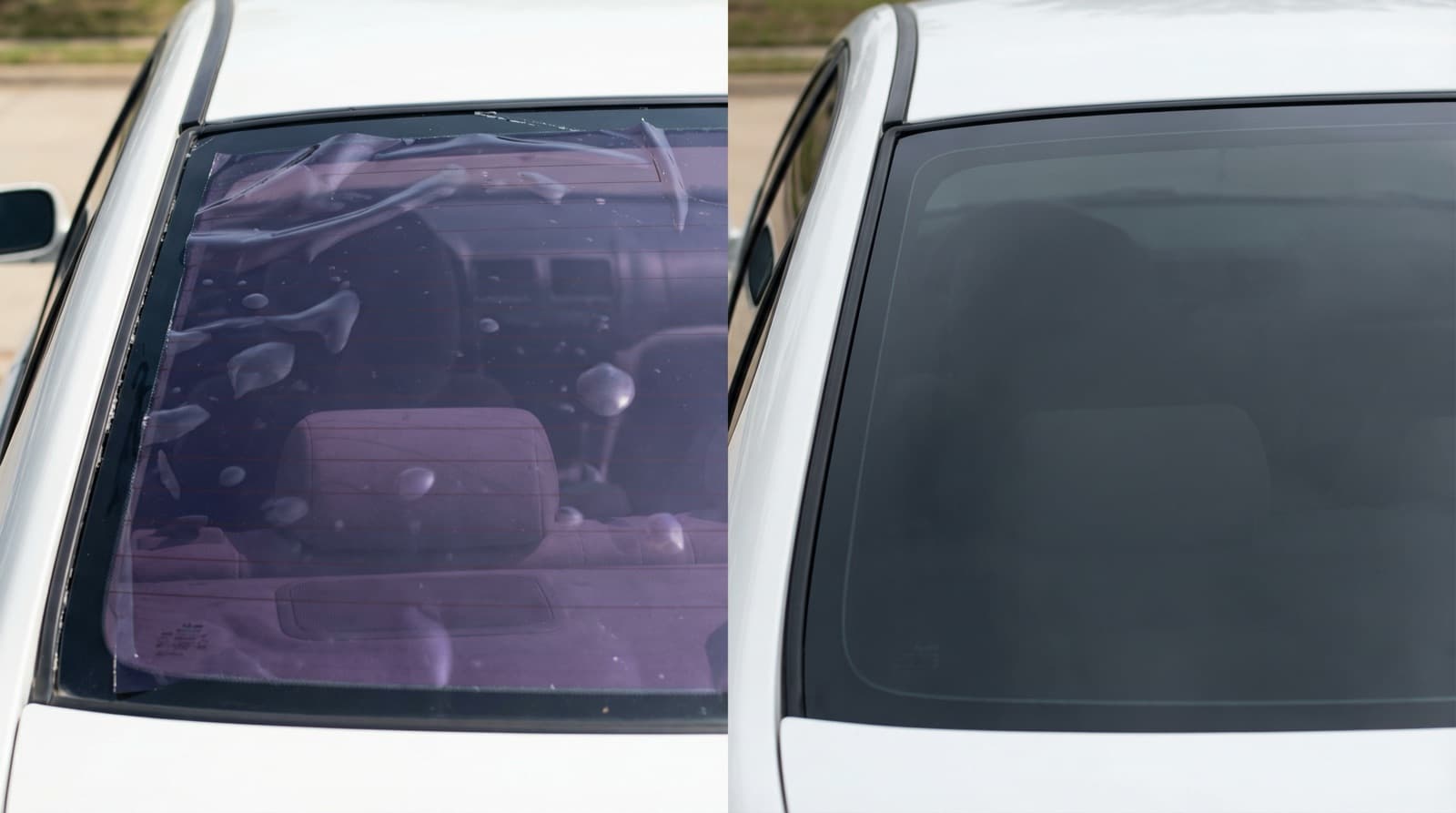 Professional vs DIY window tinting quality comparison showing bubbles and imperfections versus flawless finish