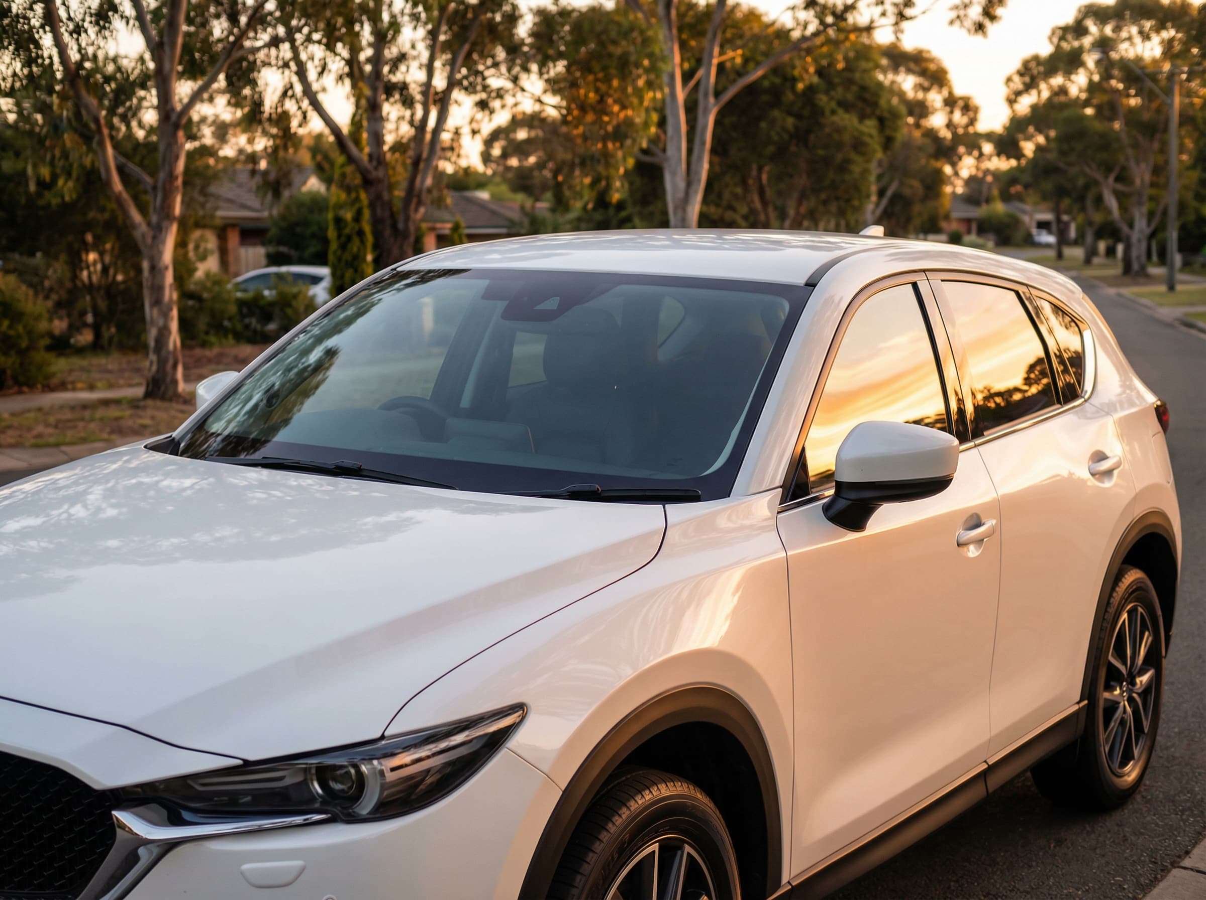 White Mazda CX-5 with ceramic coating showing luminous paint finish